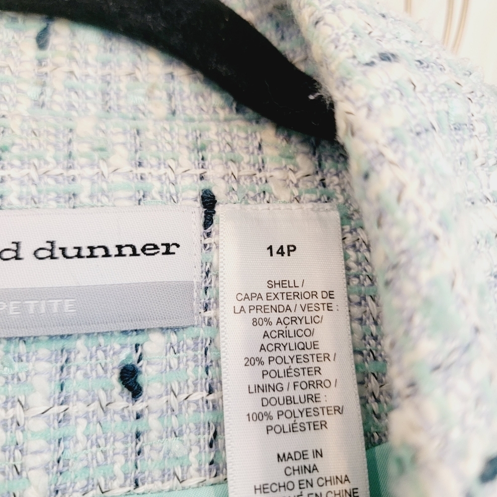 Alfred Dunner Blue White Aqua Boucle Tweed Suit Blazer Jacket 14 Petite - Picture 6 of 15
